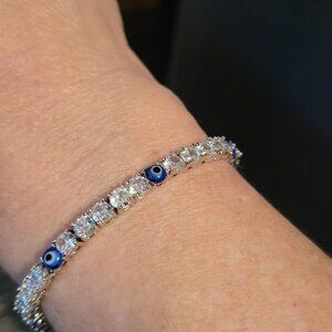 Neiman Marcus 18K White Gold Filled Evil Eye Bracelet